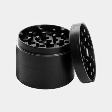 4 part metal herb grinder in black.