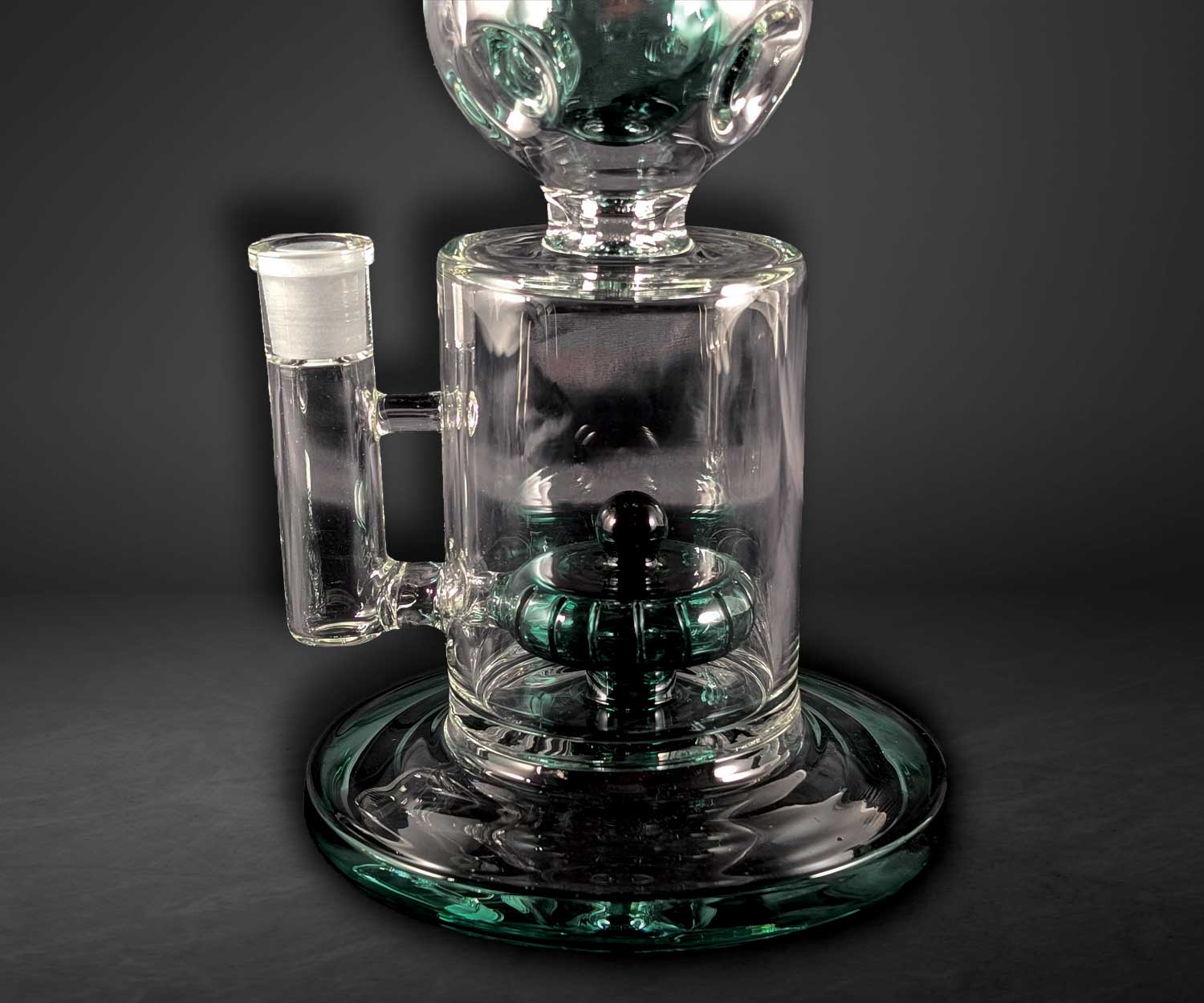 A close up view of the percolator and splash guard inside the Flower Tower bubbler.