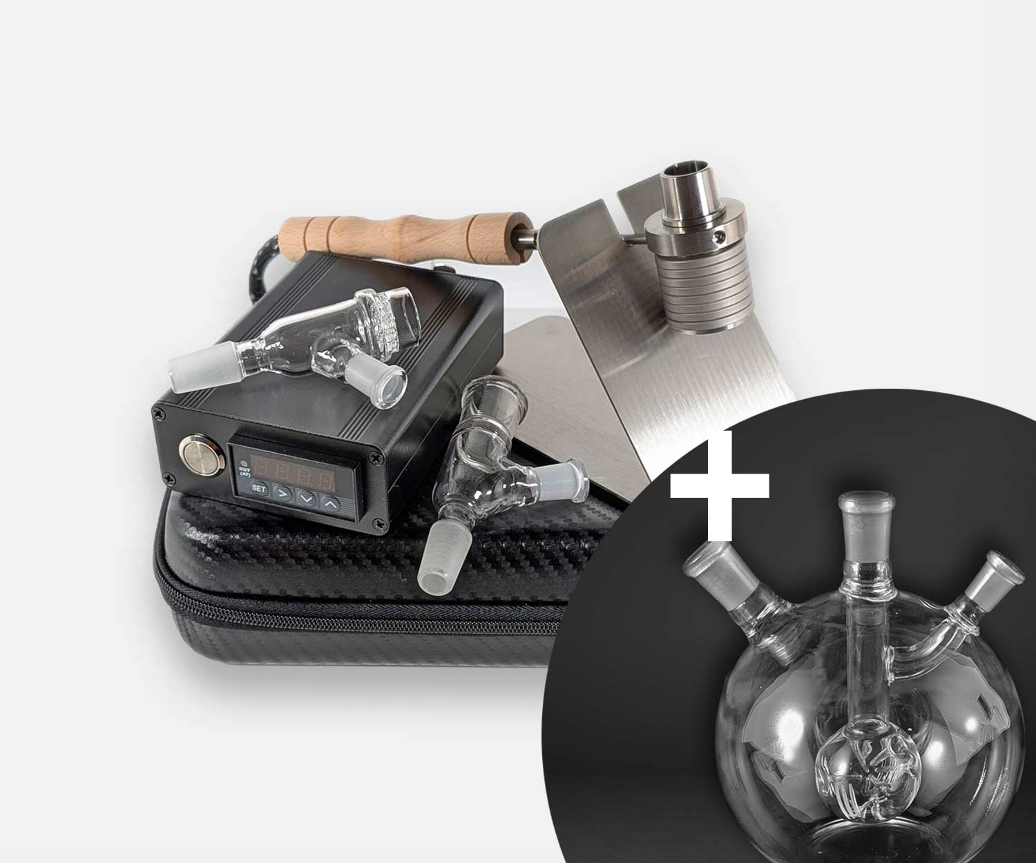 The Terp Ripper Duo ball vape kit with a glass bubbler.